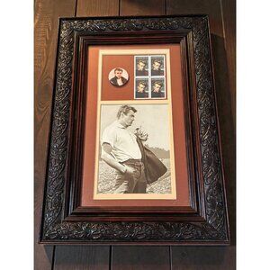 Vintage James Dean Collectible Framed Postage Stamps, Pin & Photo Display